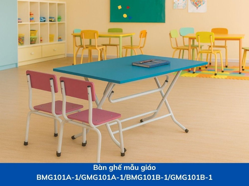 Bàn ghế mẫu giáo của Nội thất The One chủ yếu sử dụng mặt bàn gỗ sơn PU cao cấp, an toàn và dễ làm sạch