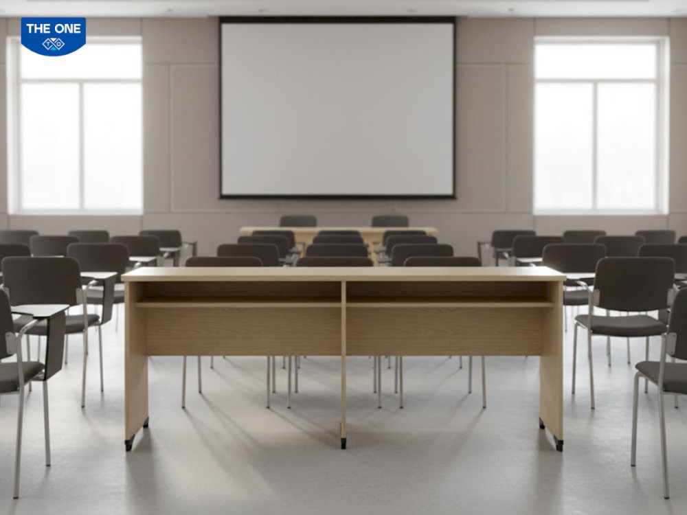 Thiết kế bàn hội trường yếm lửng tạo sự thông thoáng và trẻ trung cho không gian.