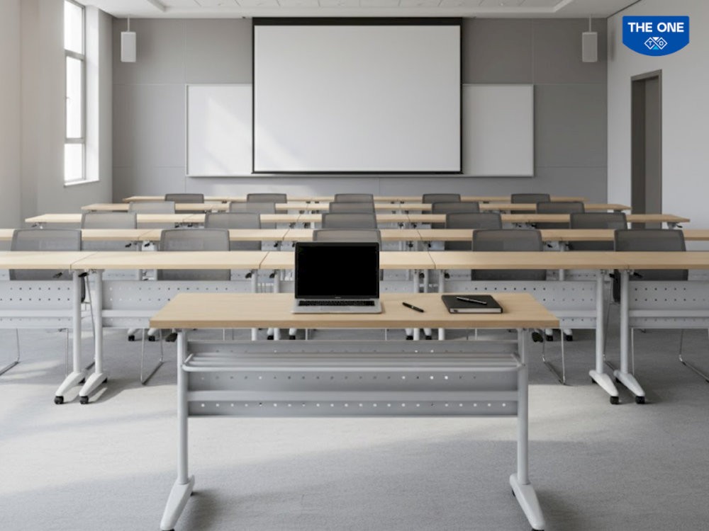 Bàn hội trường có khả năng gấp gọn, giúp tối ưu hóa không gian sử dụng.