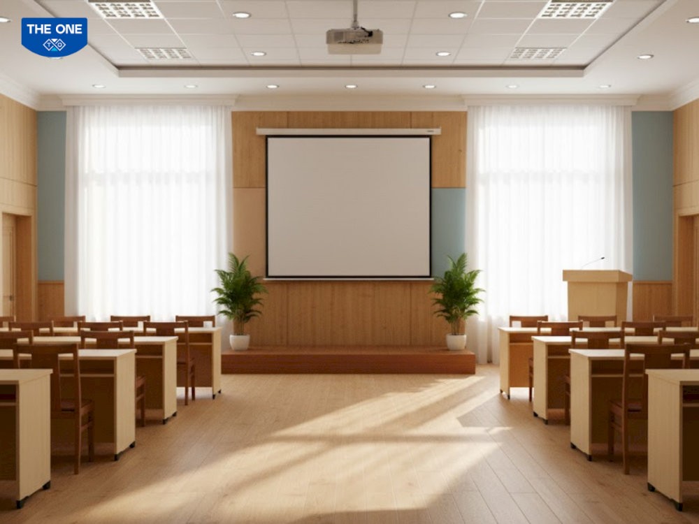 Mẫu bàn hội trường có kết cấu cố định, mang lại sự chắc chắn và ổn định.