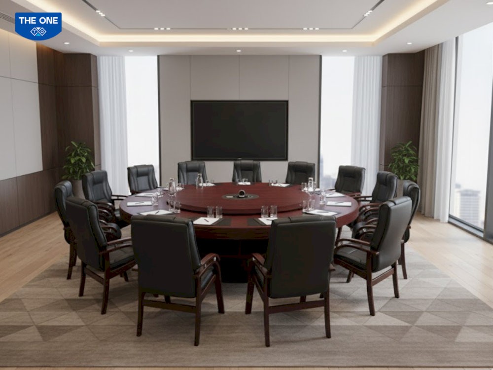 Bàn họp hình tròn giúp tăng tính tương tác, phù hợp cho phòng họp nhóm nhỏ.