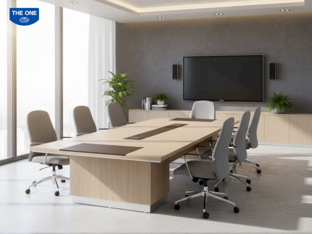 Bàn họp The One được thiết kế chuẩn công trình với kiểu dáng hiện đại, tối ưu không gian, dễ bố trí.