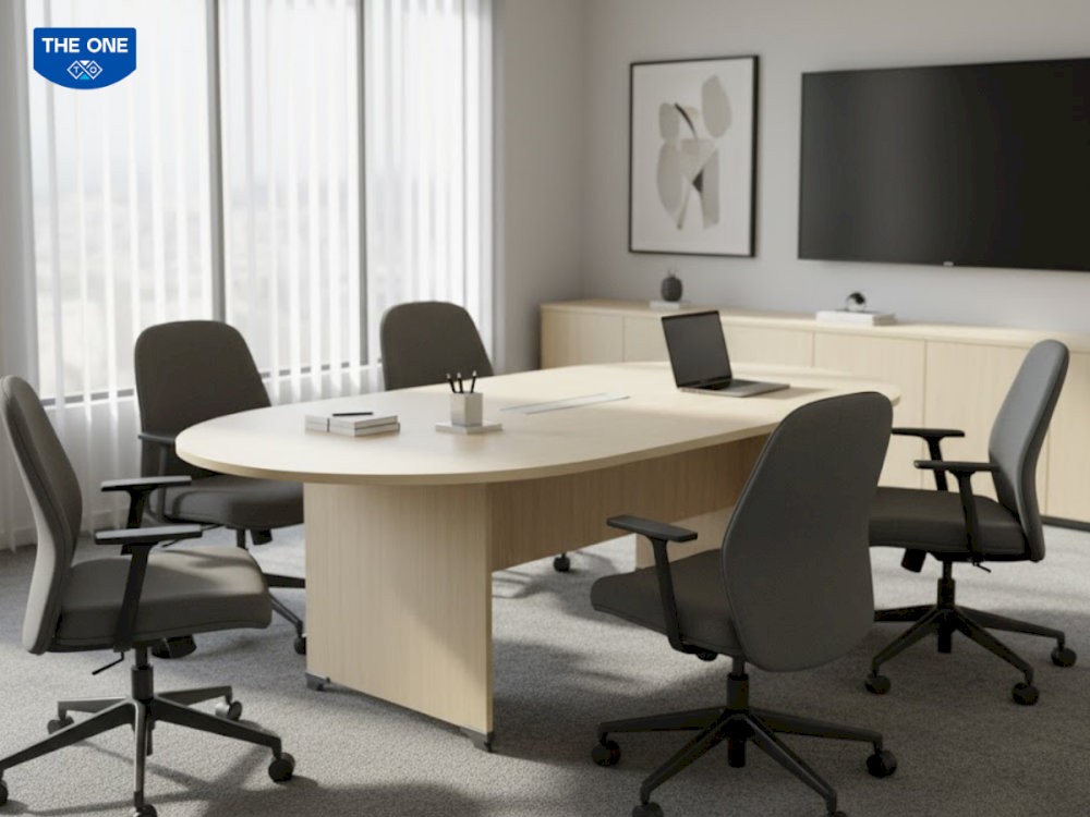 Bàn họp hình oval thích hợp cho phòng họp nhóm nhỏ, giúp mọi người dễ dàng tương tác.