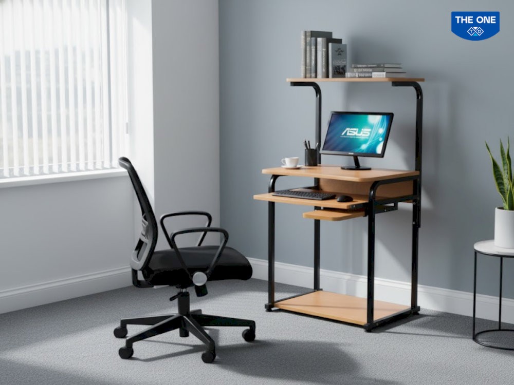 Bàn máy tính khung thép hiện đại, chắc chắn.