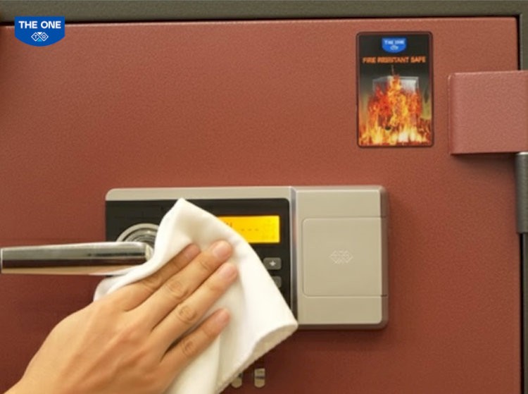 Dùng khăn khô để vệ sinh bàn phím két sắt.