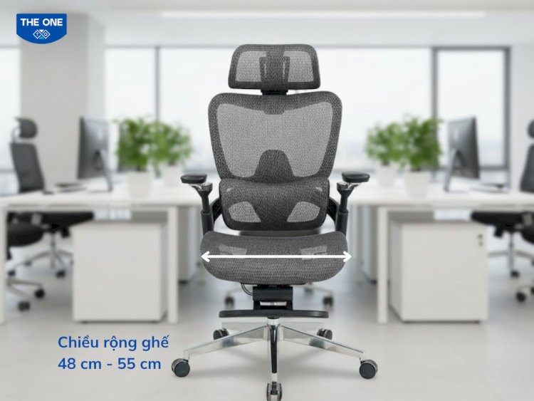 Chiều rộng ghế xoay văn phòng giúp tạo không gian ngồi làm việc thoải mái