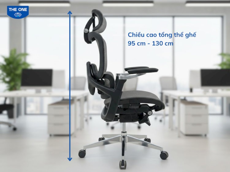 Tổng chiều cao ghế văn phòng giúp người dùng lựa chọn được sản phẩm phù hợp với không gian và nhu cầu