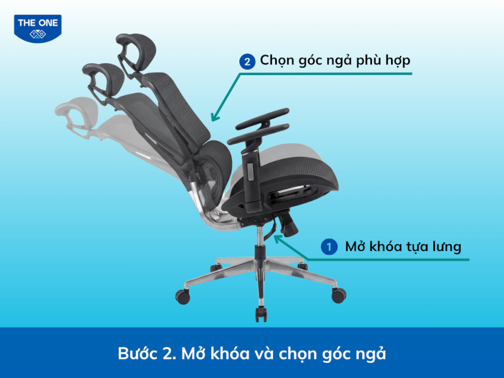 Kéo nhẹ cần bên trái ra ngoài để mở khóa tựa lưng, sau đó lựa chọn góc ngả.