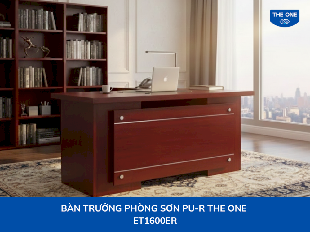 Bàn trưởng phòng sang trọng sử dụng chất liệu sơn PU bền đẹp và cao cấp.
