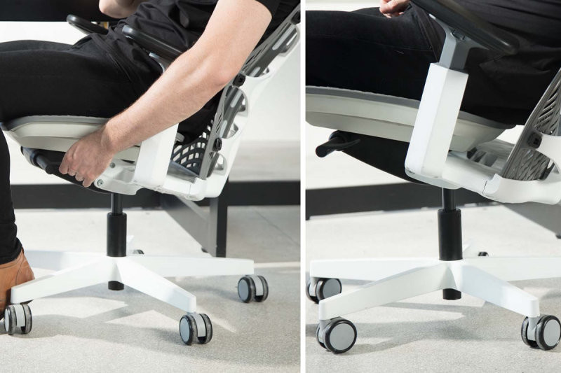 Cách ngả ghế công thái học bằng cần gạt dưới đệm ngồi. (Nguồn ảnh: Autonomous)