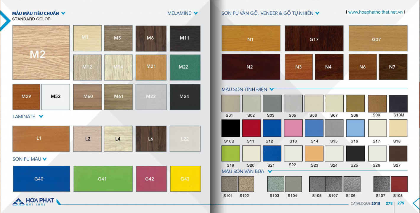 Bảng mã màu tiêu chuẩn dành cho các dòng sản phẩm nội thất văn phòng được ban hành chính thức bởi Công ty Cổ phần Nội Thất The One.