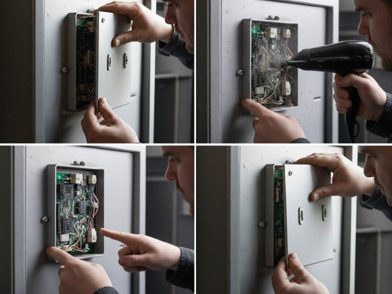 Dùng máy sấy ở chế độ mát để làm sạch bụi bẩn bám trên bảng mạch.