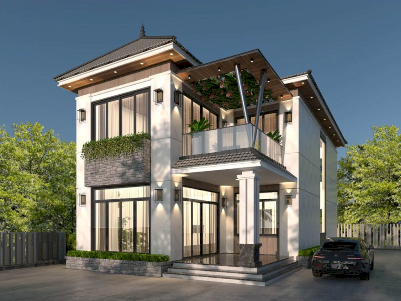 Nhà 2 tầng mái Nhật thanh lịch phù hợp nhà phố hẹp hoặc nhà vườn rộng, chi phí thi công vừa phải (Nguồn ảnh: Internet)