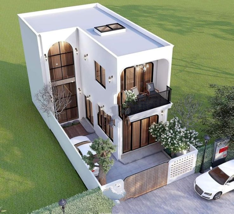 Hình chữ L tạo sân bên hông, thuận tiện đỗ xe hoặc tiểu cảnh sân vườn (Nguồn ảnh: Internet)