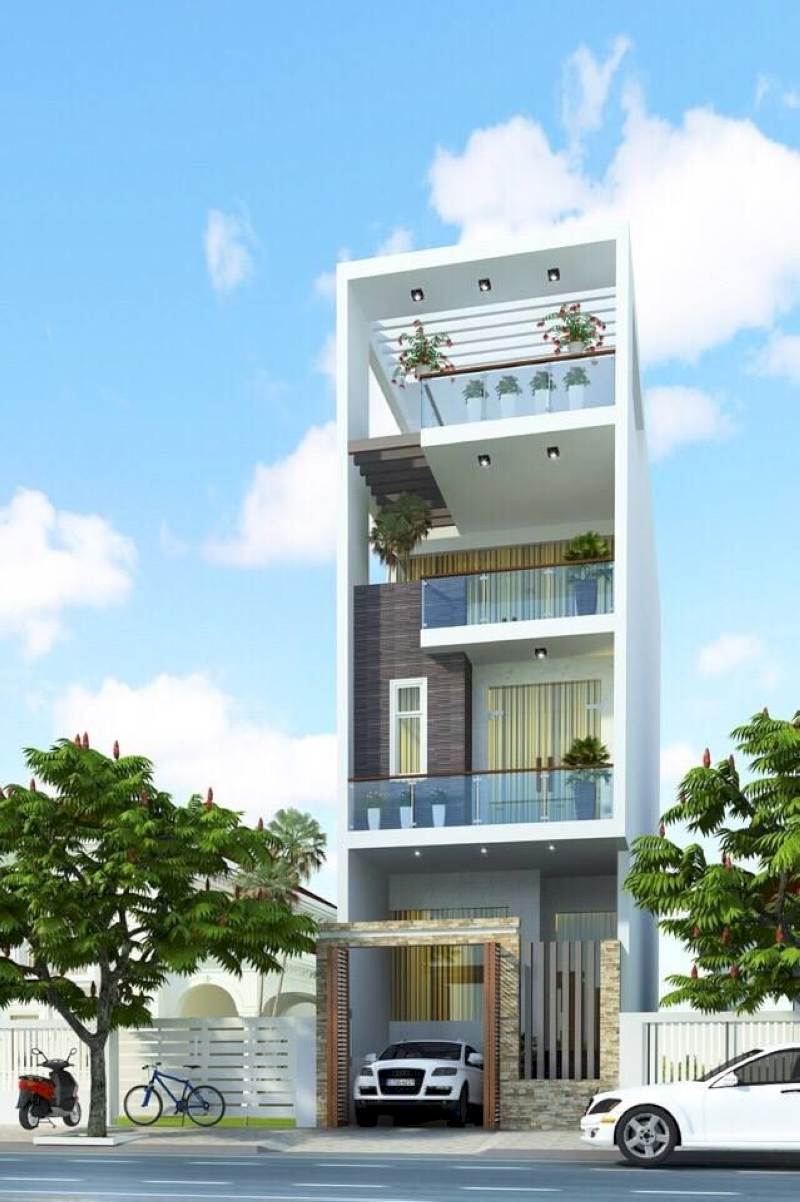 Ban công tầng 2 và 3 có bồn hoa chạy dài, tạo mảng xanh dọc mặt tiền (Nguồn ảnh: Internet)