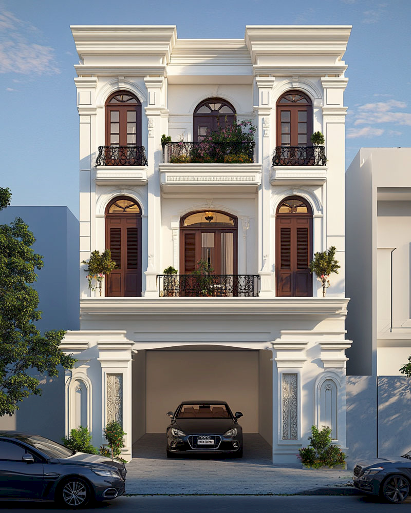 Kỹ thuật thi công, kết cấu móng và thiết kế tỷ lệ mặt tiền đảm bảo ngôi nhà 3 tầng bền vững và hài hòa (Nguồn ảnh: Internet)