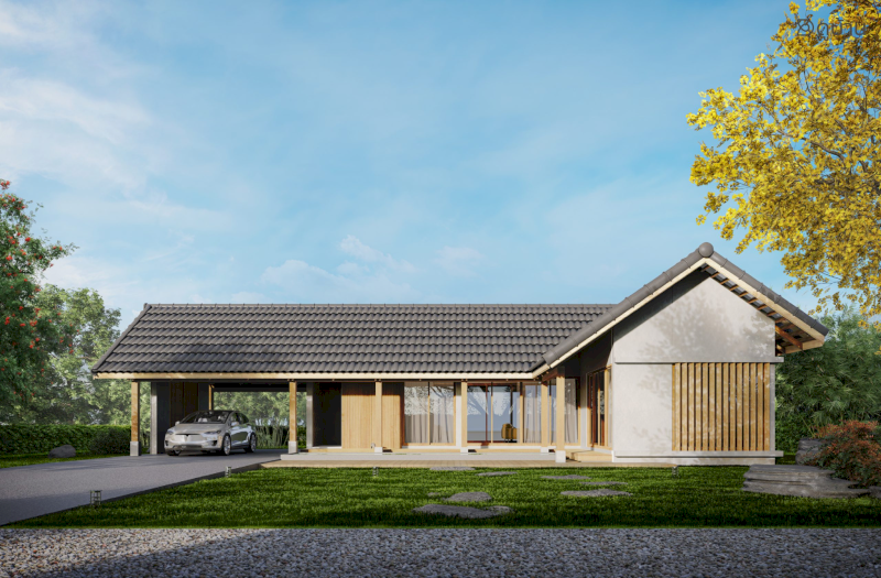 Mẫu nhà 1 tầng mái Nhật nhẹ nhàng cân đối và dễ ở lâu dài (Nguồn ảnh: Internet)