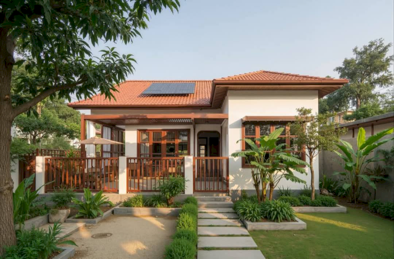 Mẫu nhà 1 tầng có sân vườn nhỏ tạo không gian sống xanh và thoáng đãng (Nguồn ảnh: Internet)
