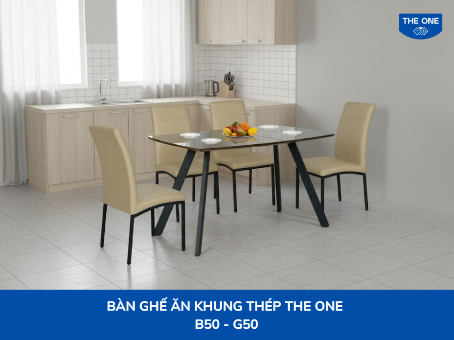 Nội thất phòng ăn The One bàn ghế chân khung thép The One