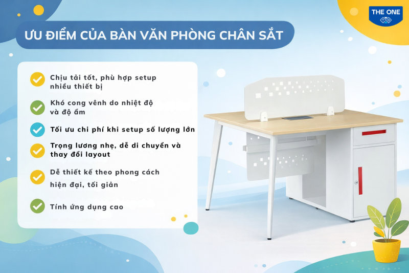 Bàn văn phòng chân sắt hay chân gỗ có nhiều ưu điểm hơn