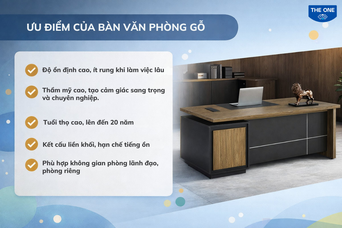 Bàn văn phòng gỗ hay kim loại? Lựa chọn dựa trên ưu điểm của bàn văn phòng gỗ