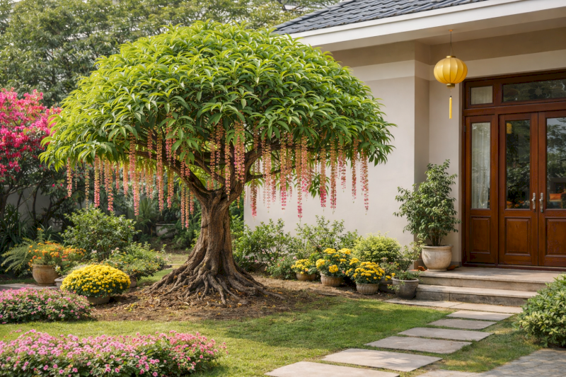 Cây Lộc Vừng với những chùm hoa đỏ tượng trưng cho hỷ tín và tài lộc dồi dào. (Nguồn: Internet)