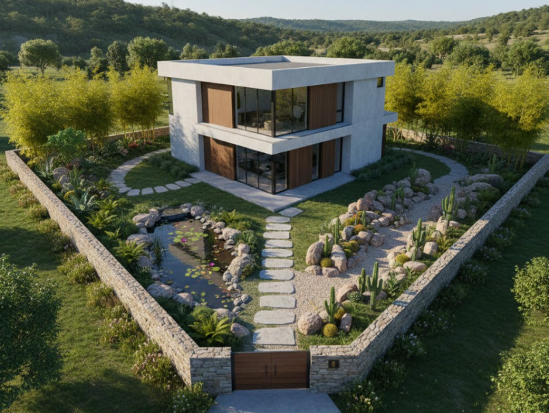 Cách hóa giải lỗi phong thủy đất tam giác là tạo không gian xanh ở các góc nhọn.