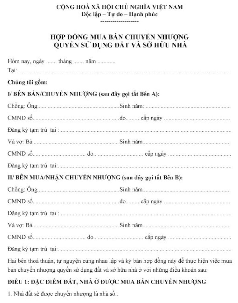 Mẫu giấy bán nhà tượng trưng khi mượn tuổi làm nhà. (Nguồn ảnh: Internet)