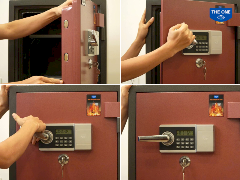 Xoay nhẹ tay nắm và đóng cửa nhẹ nhàng để hệ thống kích hoạt chốt khóa điện tử.