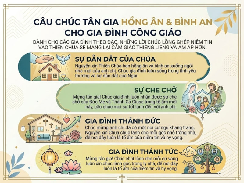 Câu chúc tân gia nguyện xin Thiên Chúa chúc lành và ban bình an cho ngôi nhà mới.