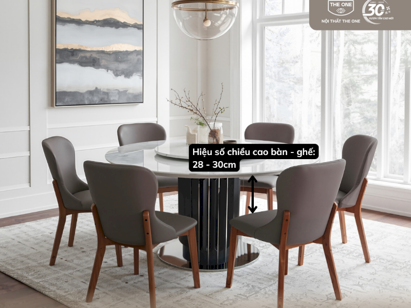 Để đảm bảo tư thế ngồi thoải mái, chiều cao bàn và ghế ăn cần có sự chênh lệch hợp lý