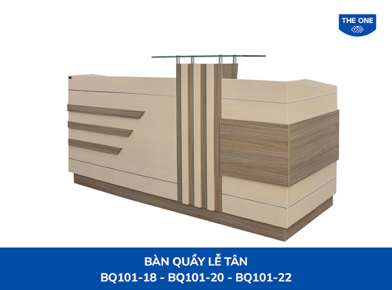 Mẫu quầy lễ tân gỗ Melamine nhỏ gọn BQ101-18 của Nội thất The One có kích thước W1800 x D780 x H1150