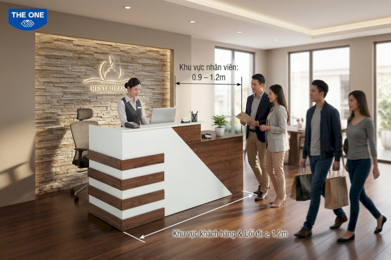 Kích thước quầy lễ tân nhà hàng giúp tối ưu không gian và nâng cao hiệu quả vận hành