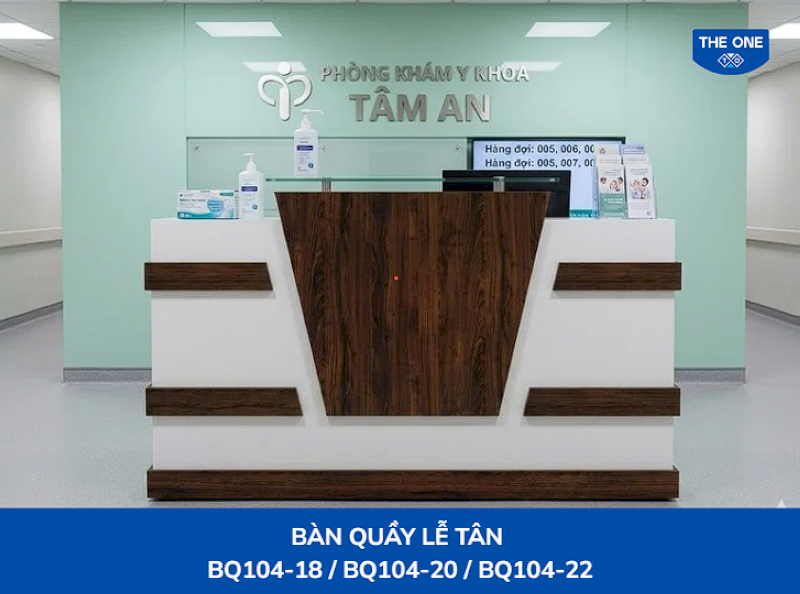 Mẫu quầy lễ tân chữ I BQ104-18 đơn giản, dễ vệ sinh phù hợp môi trường phòng khám hiện đại