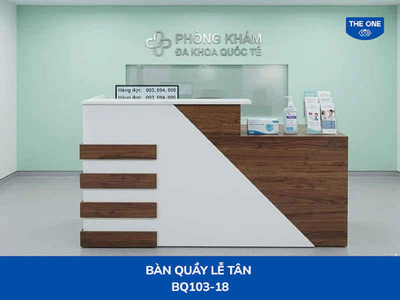 Mẫu quầy lễ tân chữ l với kiểu dáng đơn giản, dễ bố trí trong phòng khám