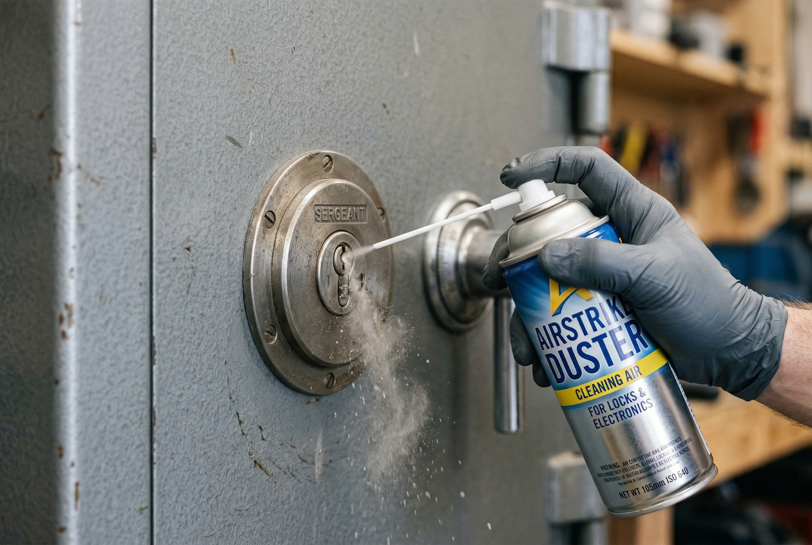 Sử dụng bình xịt để sửa ổ khoá két sắt bị kẹt