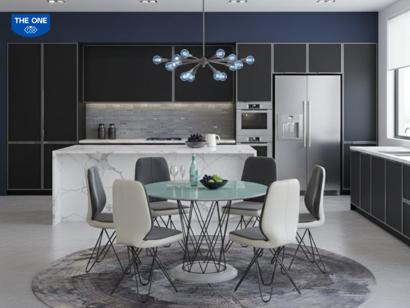 Sử dụng các dòng sản phẩm bàn ăn chất liệu kim loại và kính từ Nội thất The One vừa đảm bảo độ bền, vừa mang lại sự tương sinh (Kim sinh Thủy) cho gia chủ.