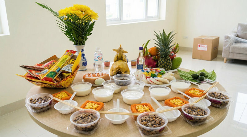 Mâm lễ vật nhập trạch đầy đủ với ngũ quả, hoa tươi, trầu cau... thể hiện lòng thành và sự chuẩn bị chỉn chu của gia chủ. (Nguồn: Internet)