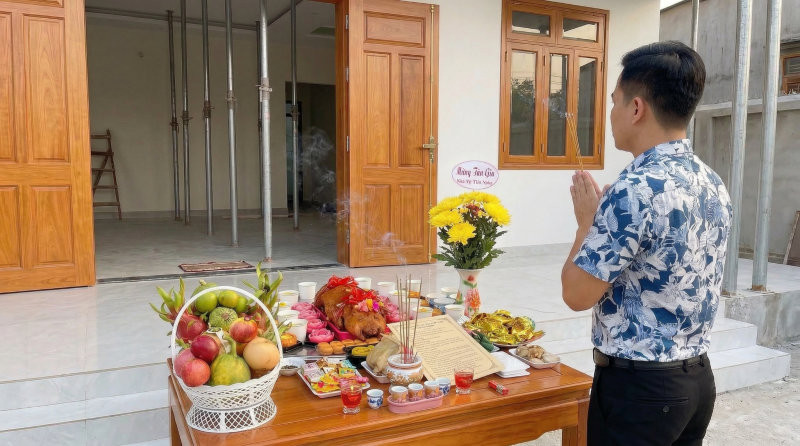 Gia chủ thắp nhang số lẻ (1, 3 nén) và đọc bài văn khấn với tâm thế rành mạch