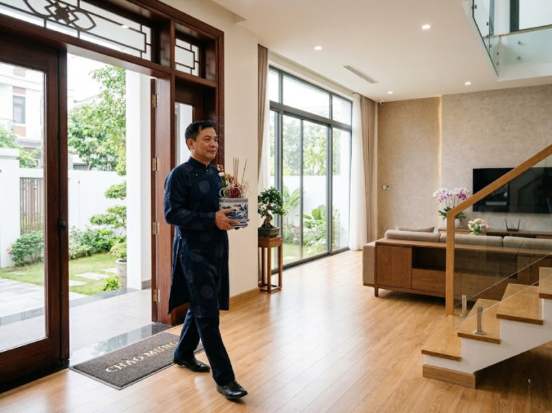 Nghi thức mời tổ tiên về ngự trị để che chở cho con cháu tại nơi ở mới.