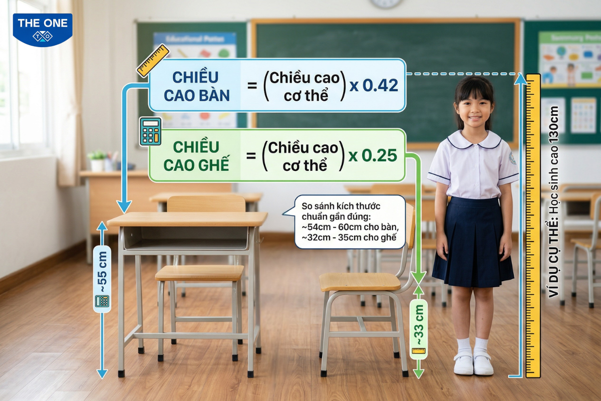 Công thức tính nhanh chiều cao bàn học sinh cấp 1 chính xác nhất