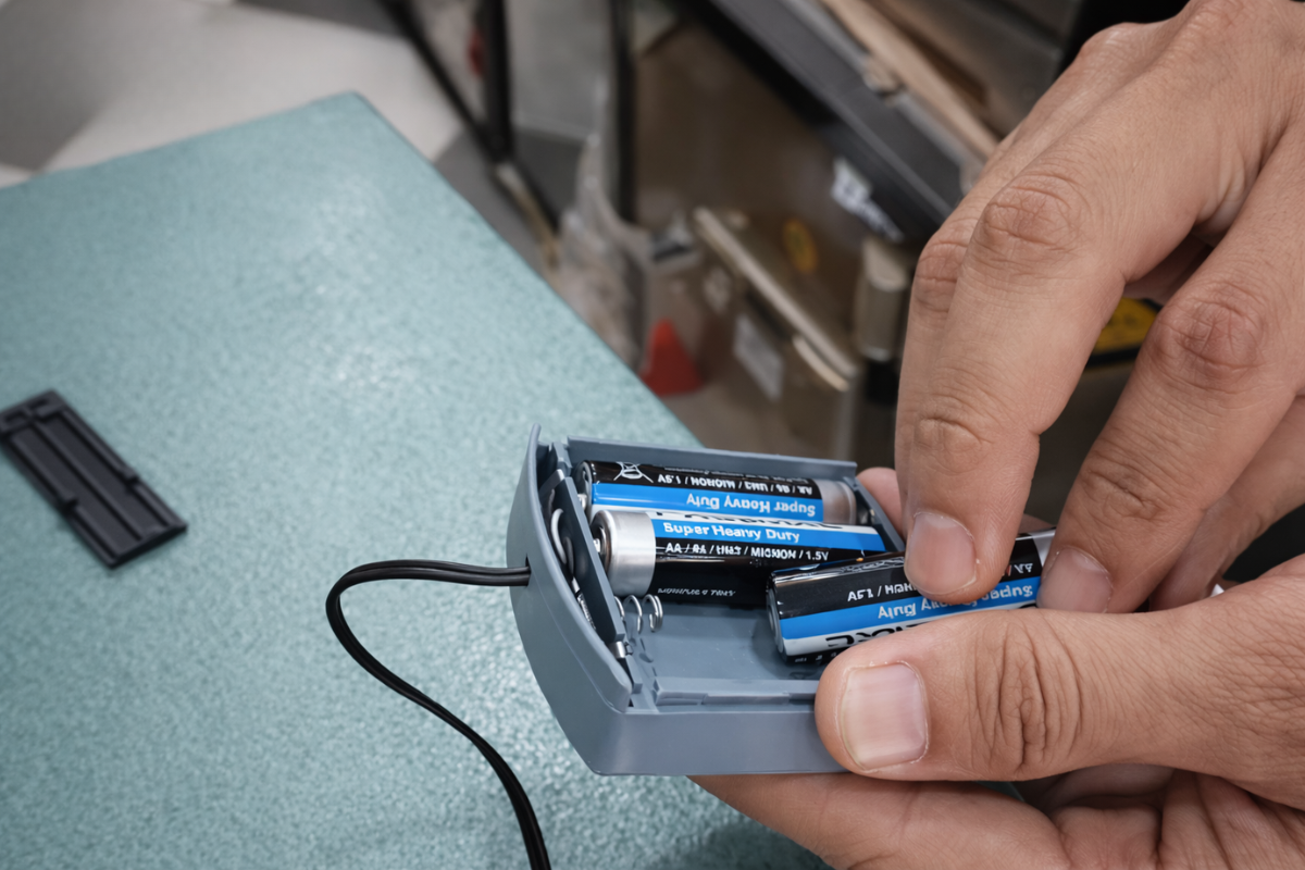 Lắp pin vào hộp tiếp pin đi kèm của két (Nguồn ảnh: Internet) 