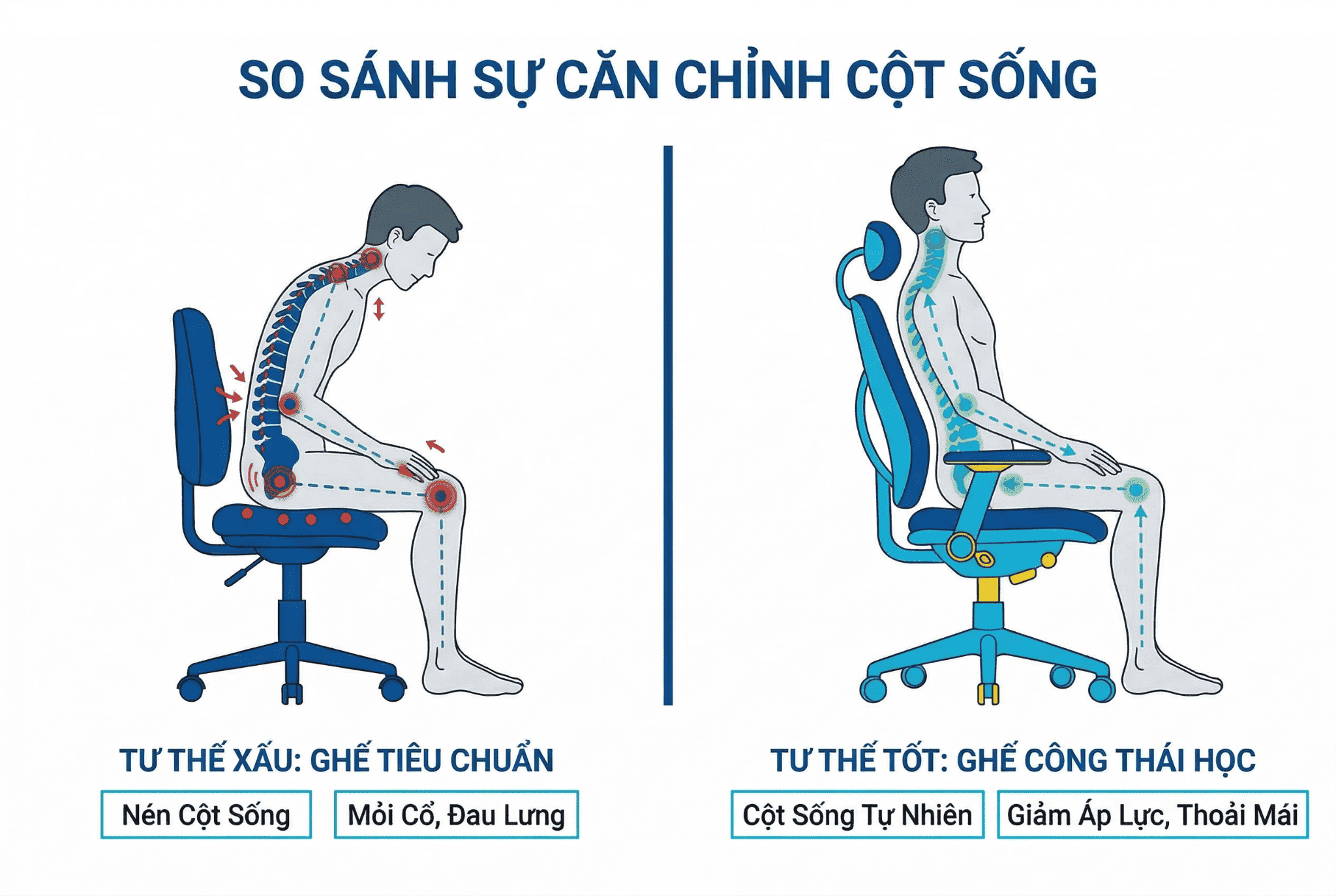 Nên mua ghế công thái học nếu bạn ngồi nhiều, cần giảm áp lực cột sống